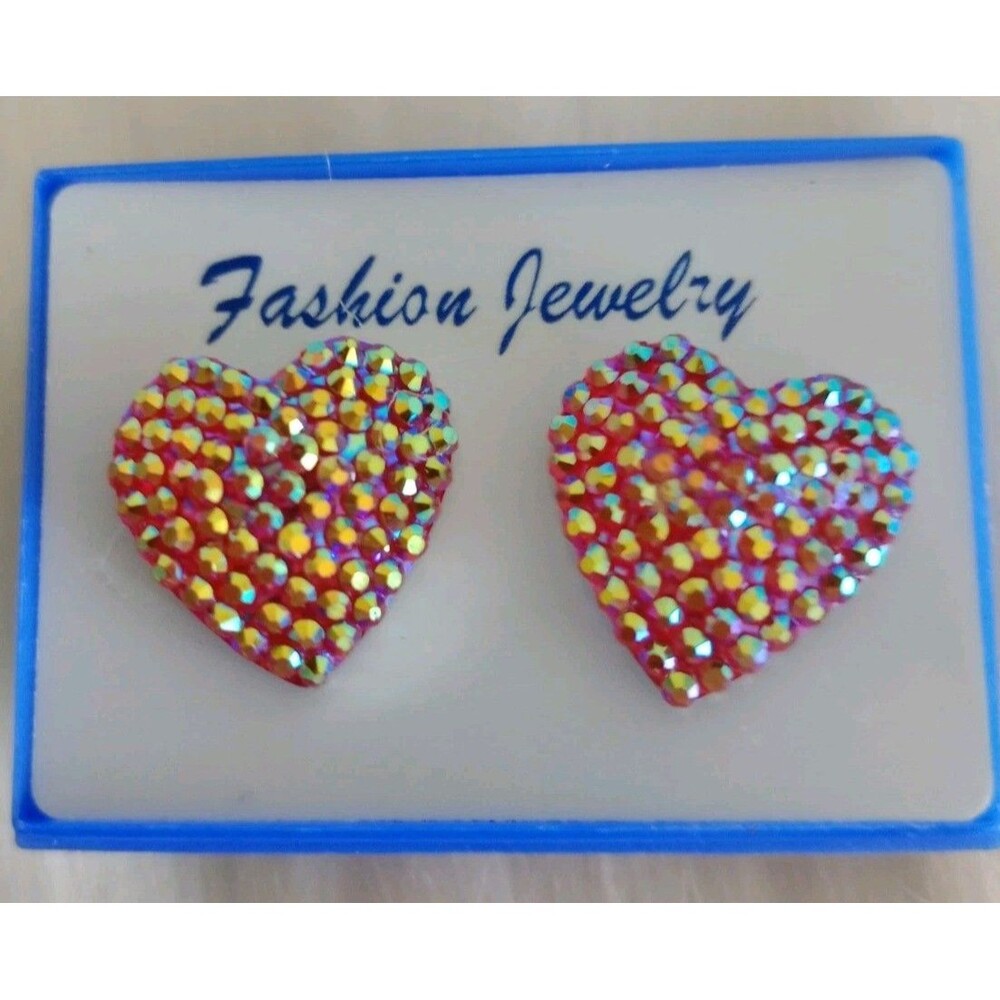 Red Rhinestone Heart Earrings Women's Fashion Jewelry Elegant Dressy Valentine